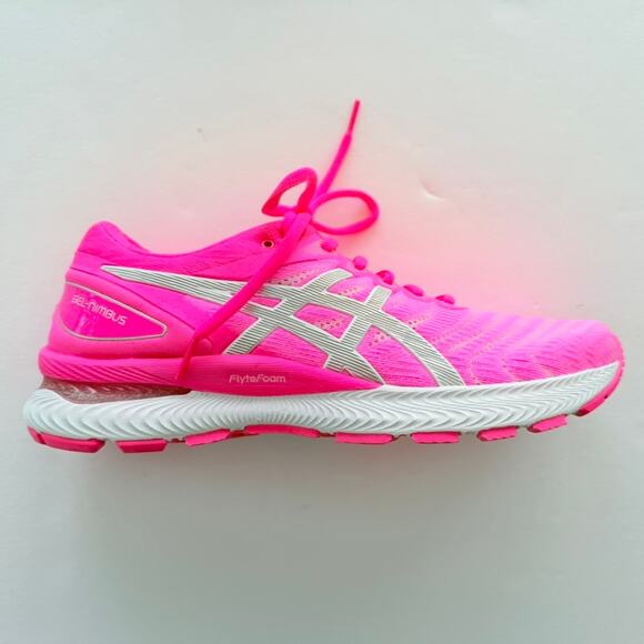 Asics Gel Nimbus 22 Hot Neon Pink Size 9 Knit Run Gym Walk Comfort Worn 1X RARE - Picture 2 of 6
